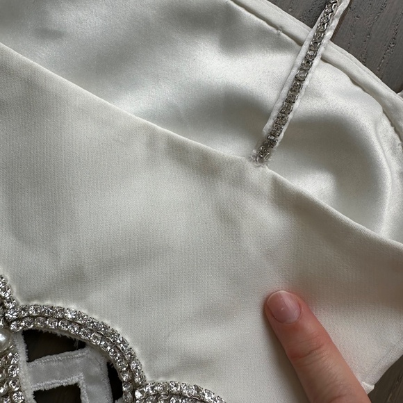 Retrofete SOLENE White Dress Cut Out Pearl Crystal Embellished SMALL - Picture 10 of 15
